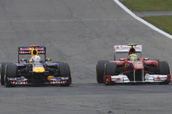 Felipe fighting with Sebastian Vettel for 4th place