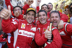 Fernando cheers over his result with the Ferrari team