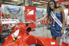 Miss Universum visiting the Ferrari box
